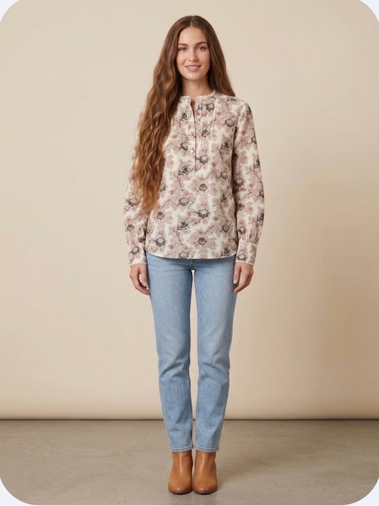 Talbots Tops - Talbots Printed Tunic Blouse in Cream and Pink